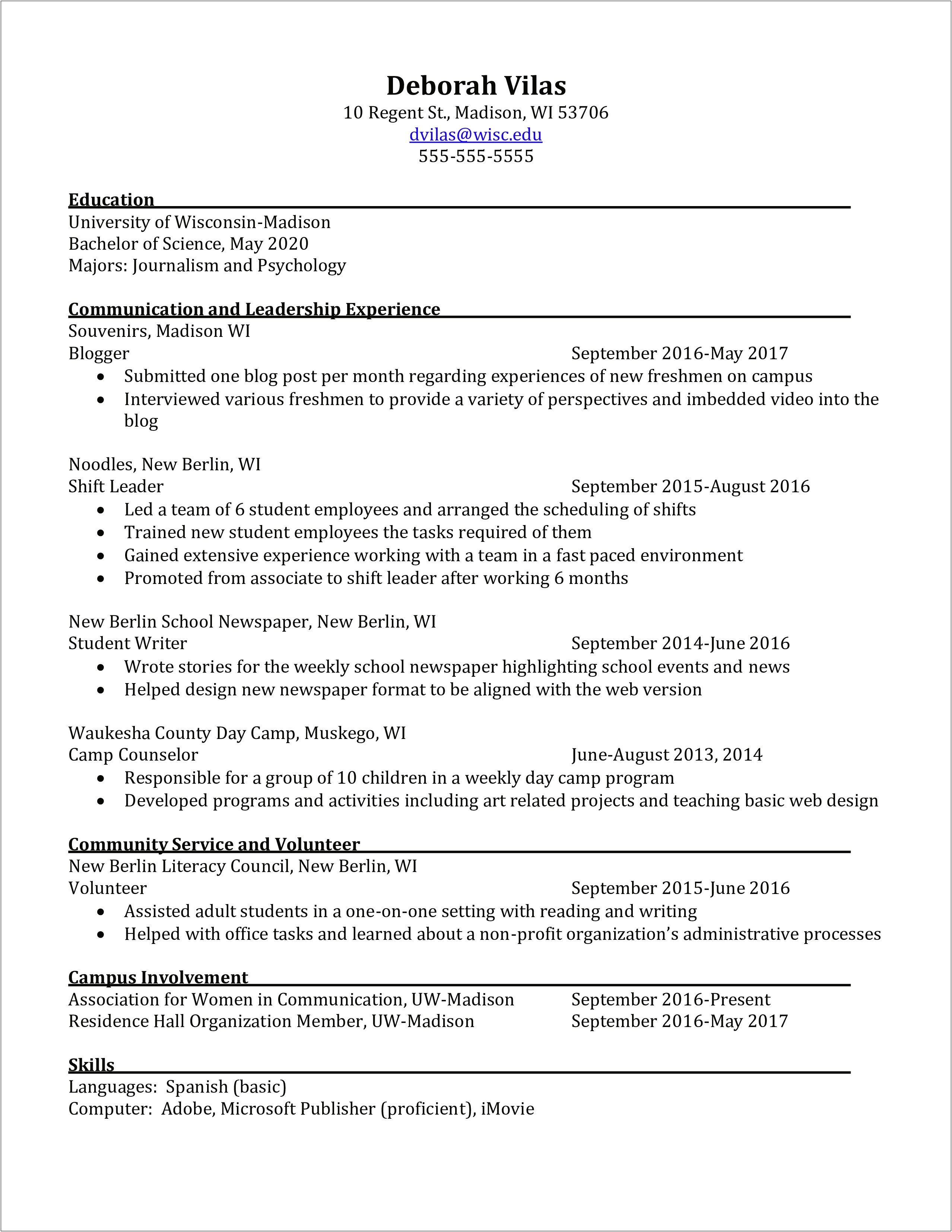 Uw Madison Business School Application Resume