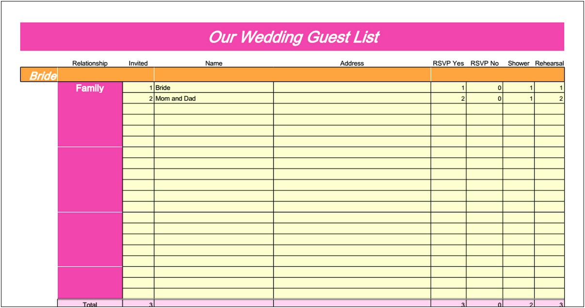 Wedding Guest List Excel Template Free