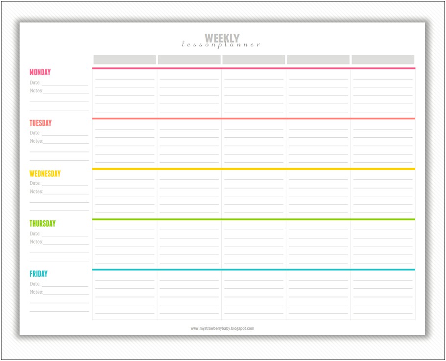 Weekly Lesson Plan Template Free Printable
