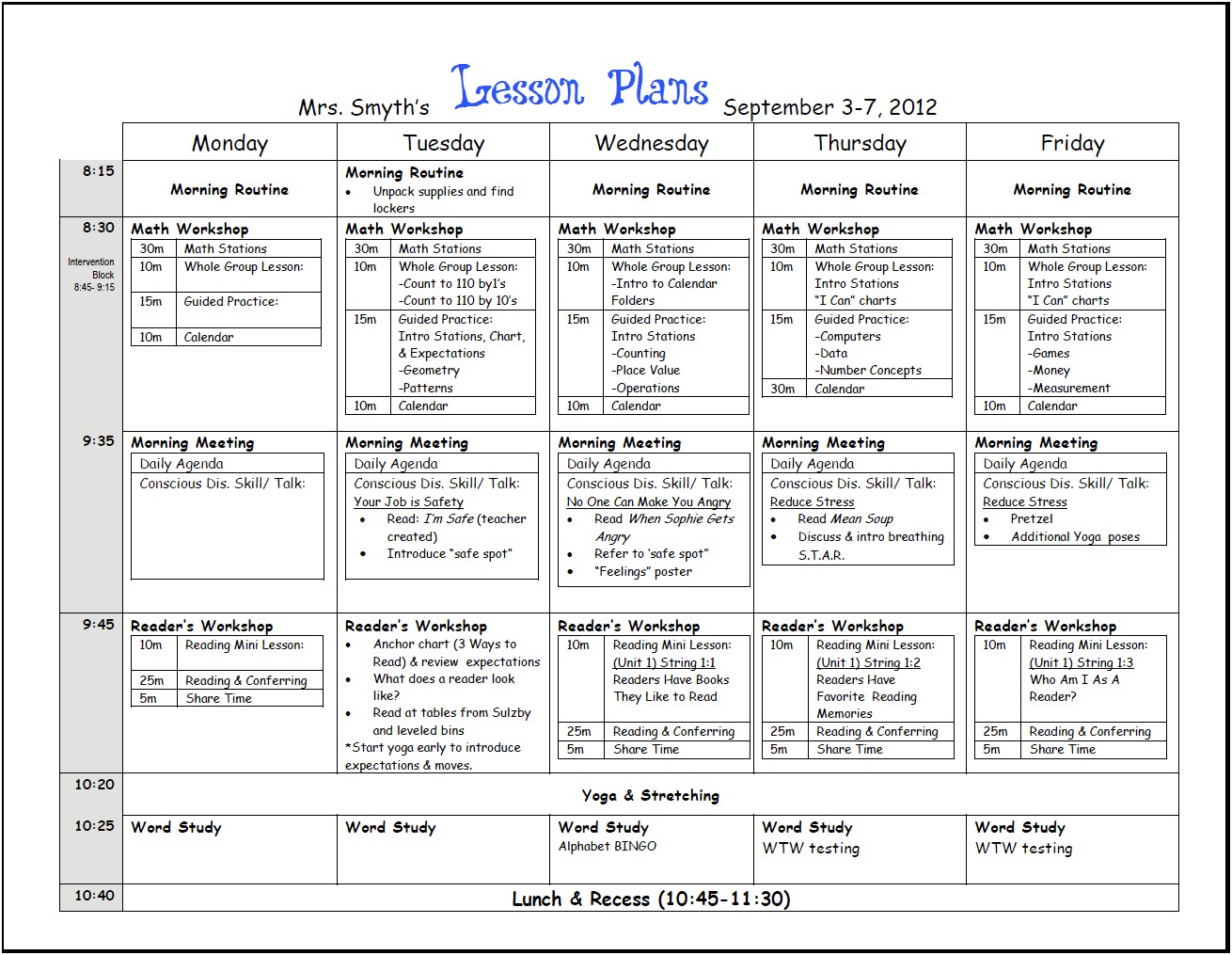 Weekly Teacher Lesson Plan Template Free