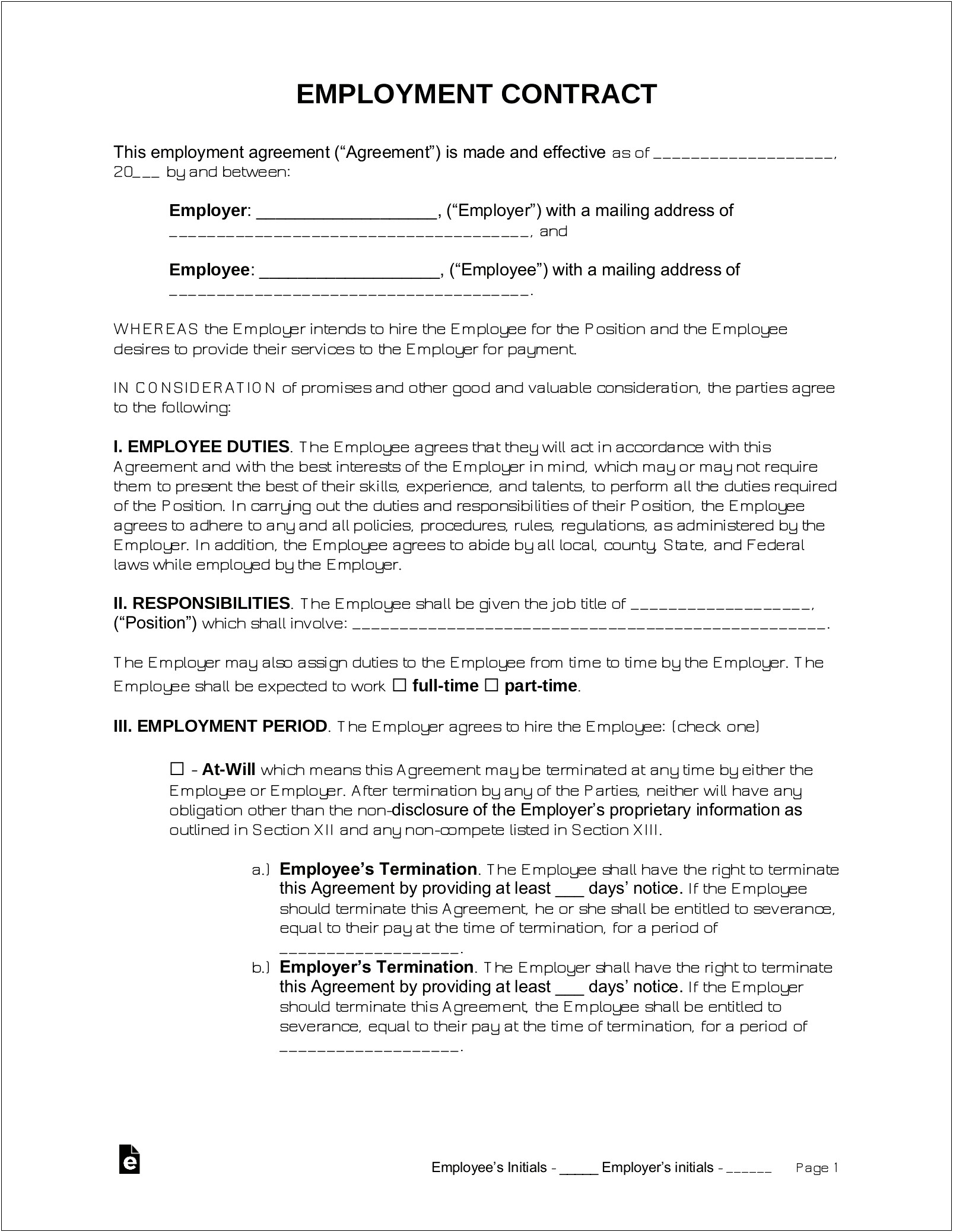 Zero Hour Employment Contract Template Free