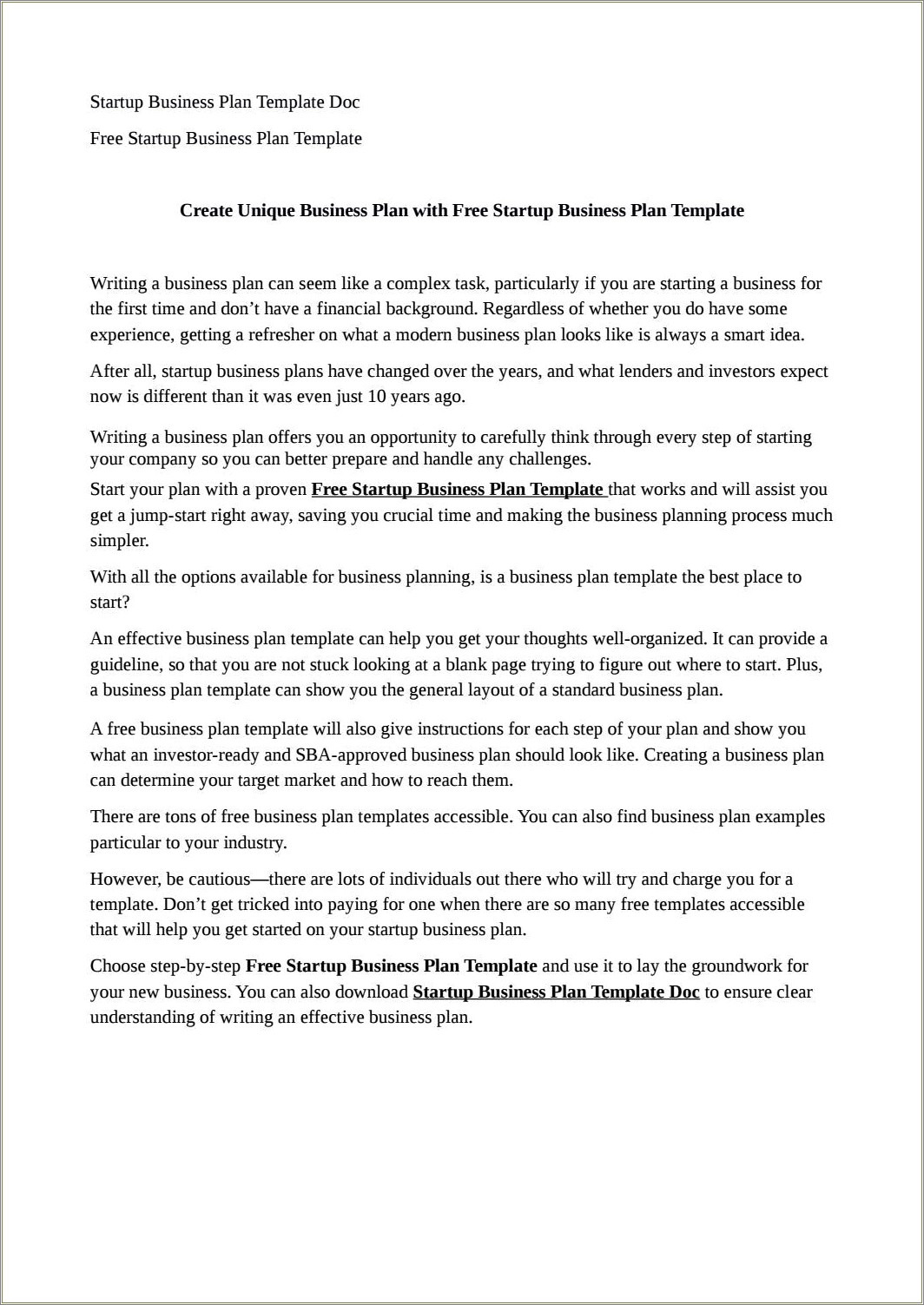 Business Plan Template Free One Page