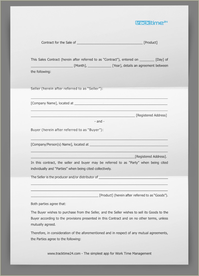 Buy And Sell Contract Template Free