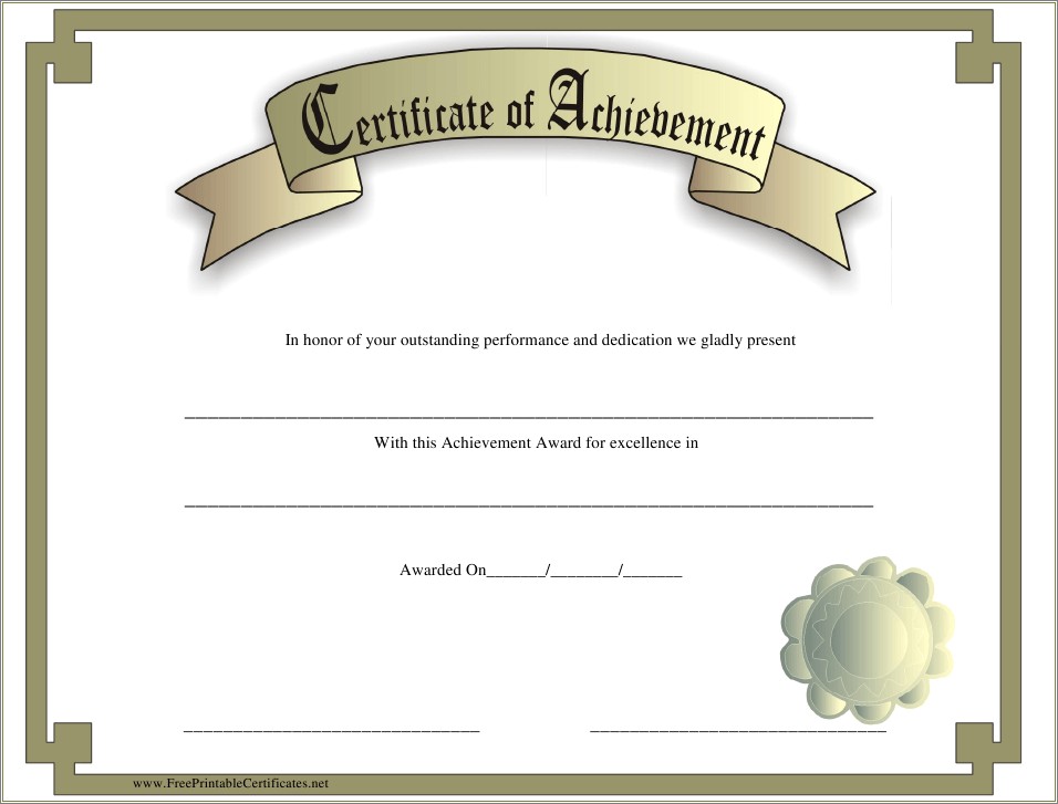Certificate Of Achievement Free Blank Template