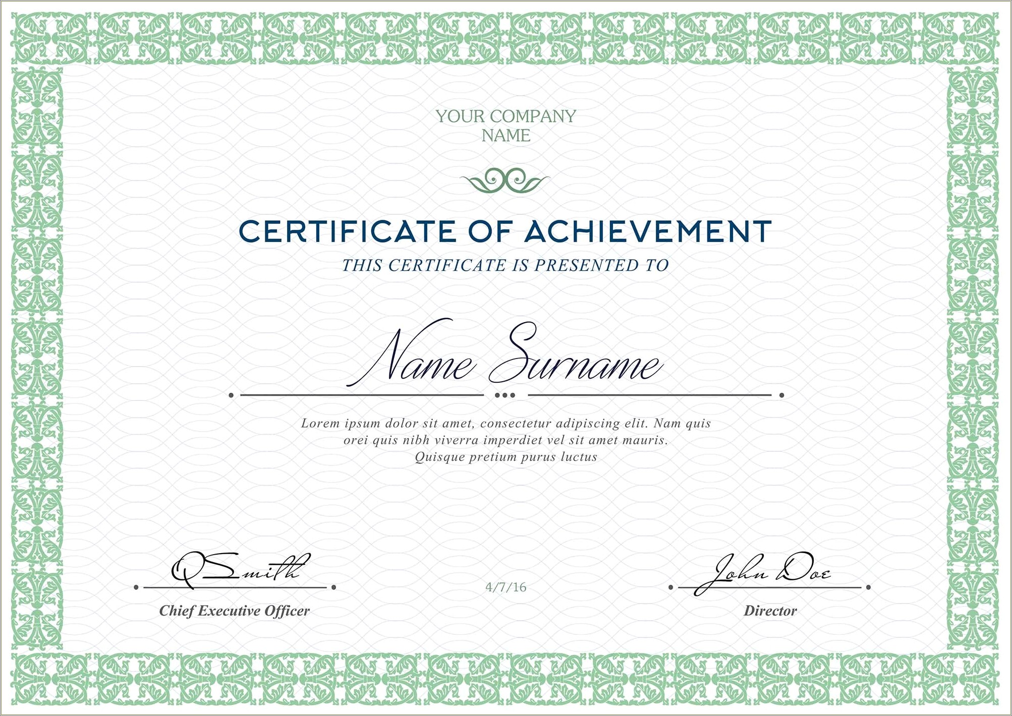 Certificate Of Achievement Template Download Free