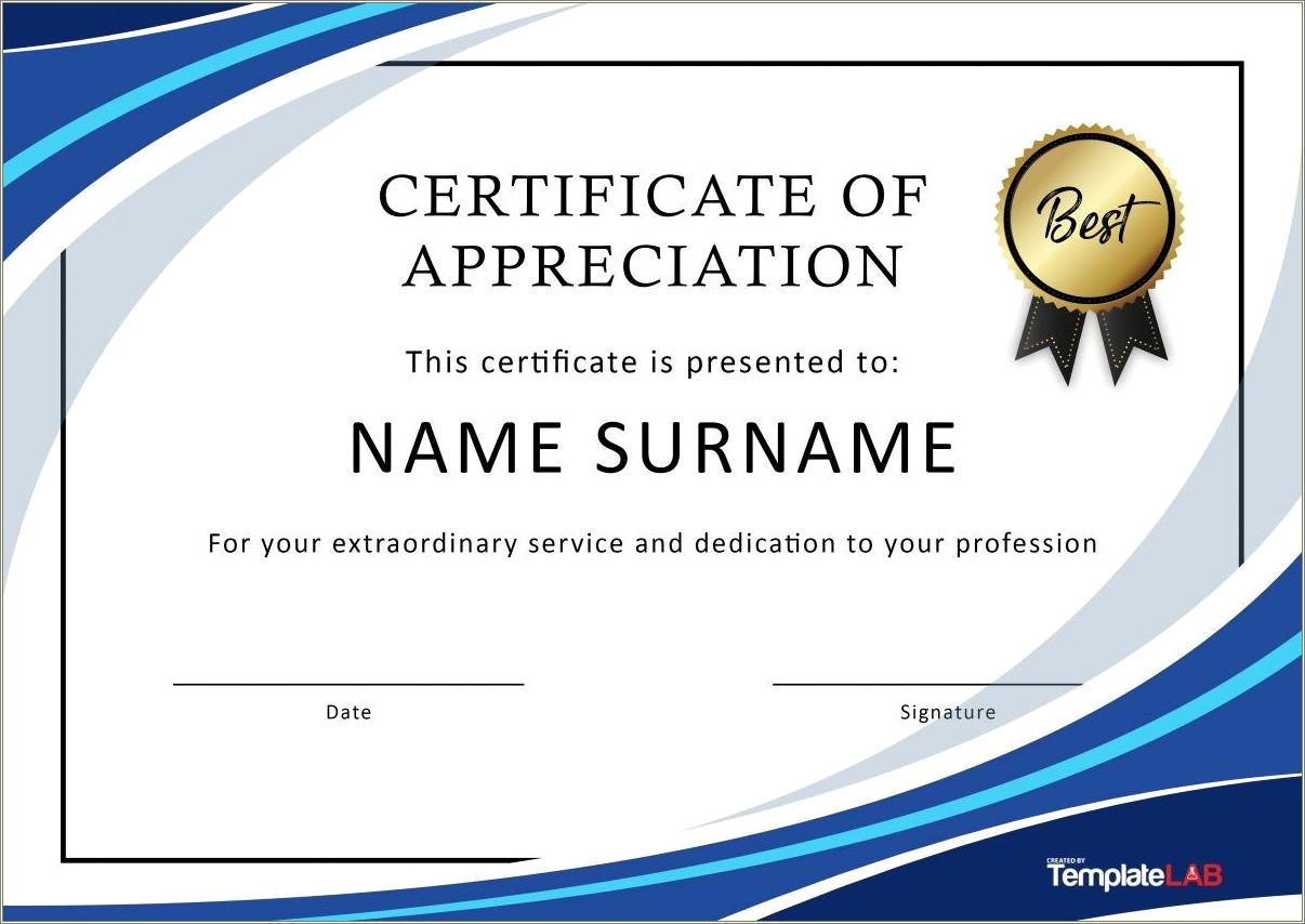 Certificate Of Appreciation Template Free Customizable