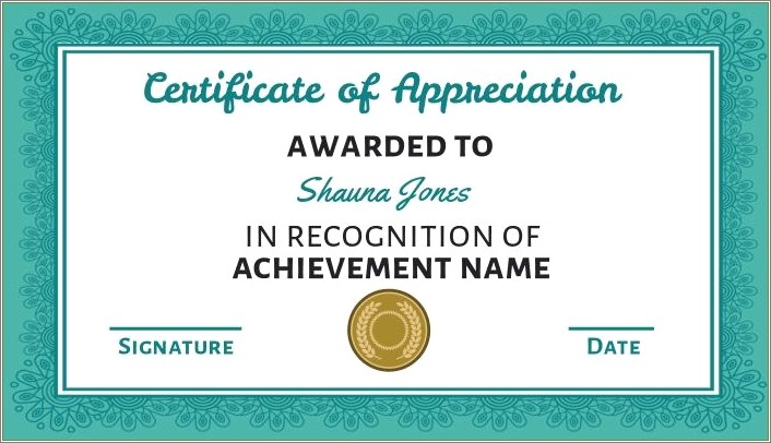 Certificate Of Appreciation Template Free Parents