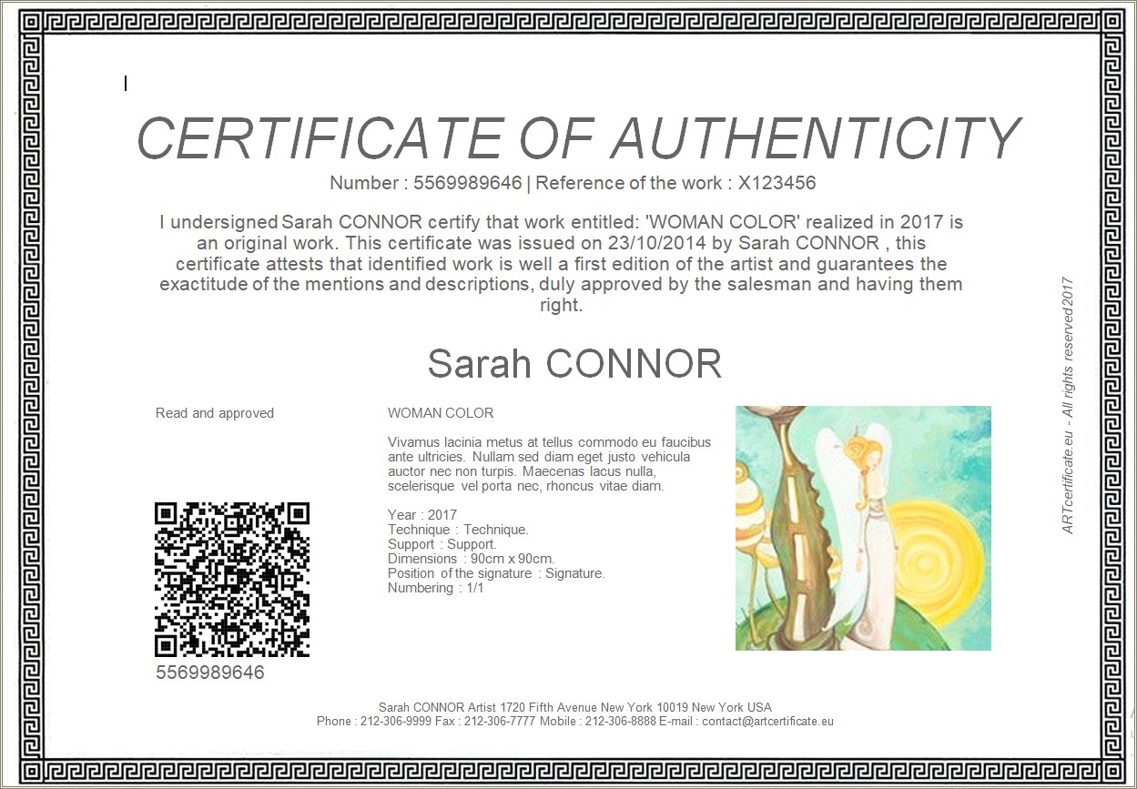 Certificate Of Authenticity Autograph Template Free