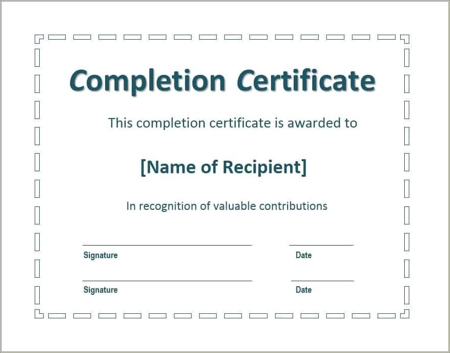 Certificate Of Completion Template Pdf Free
