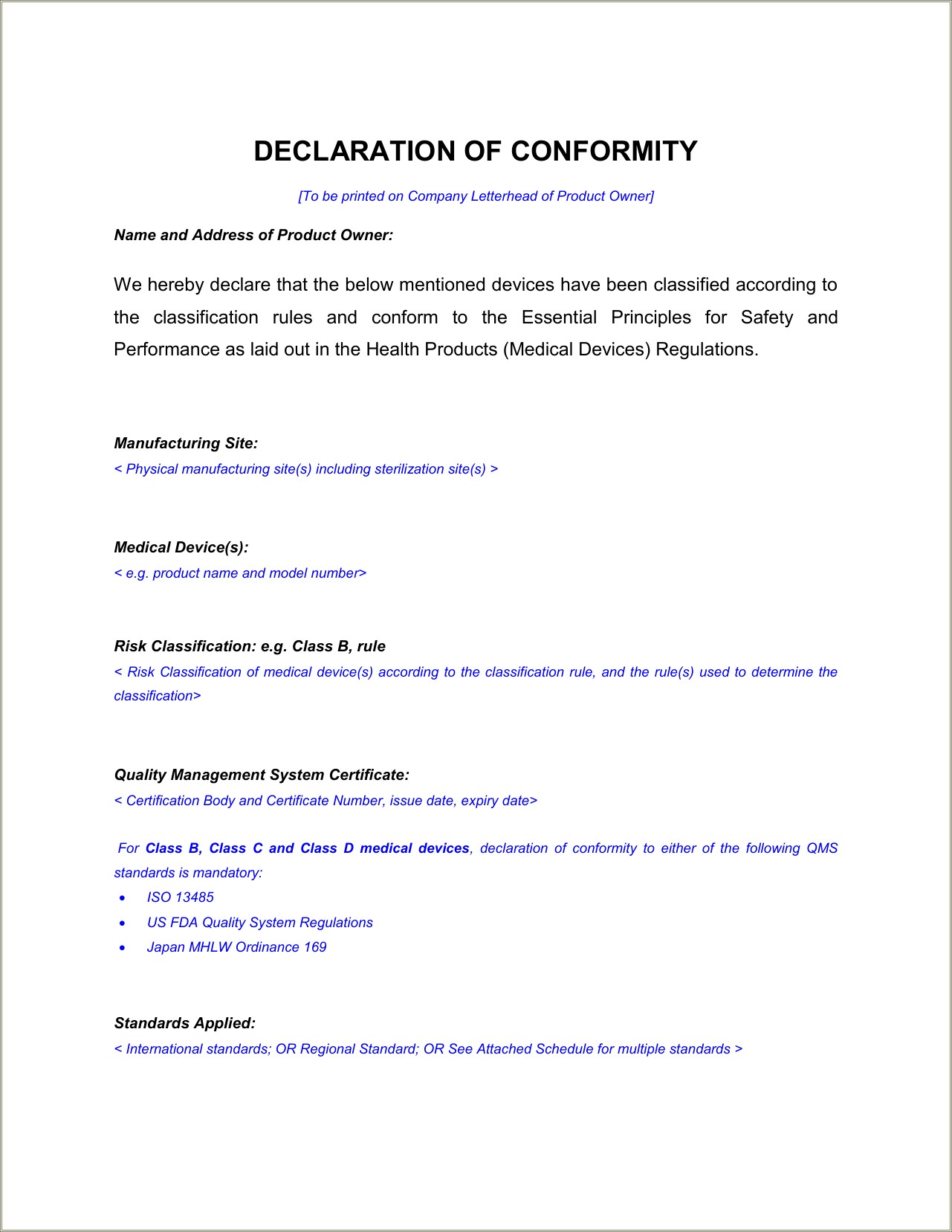 Certificate Of Conformance Manufacturing Free Template