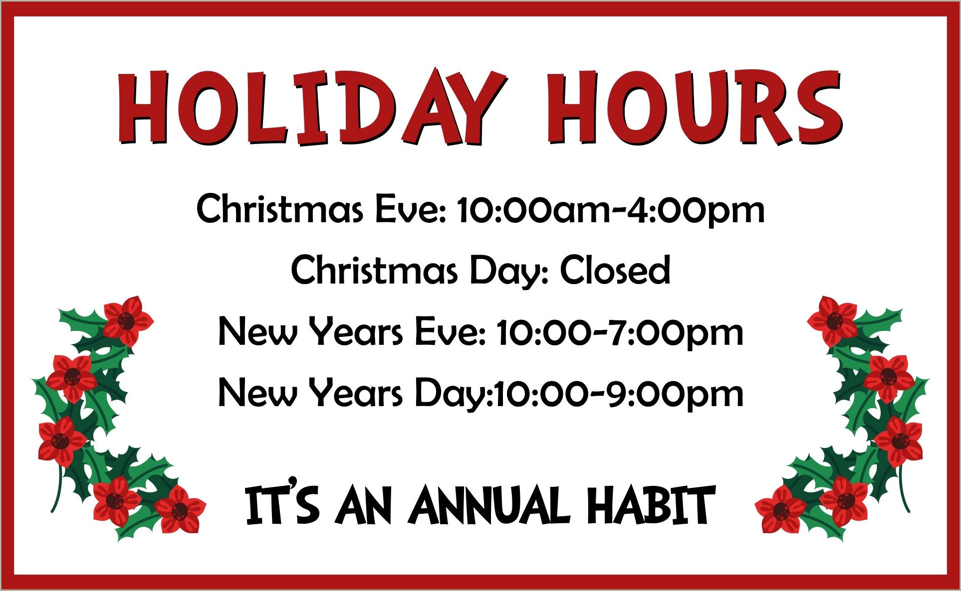 Christmas Opening Hours Sign Template Free