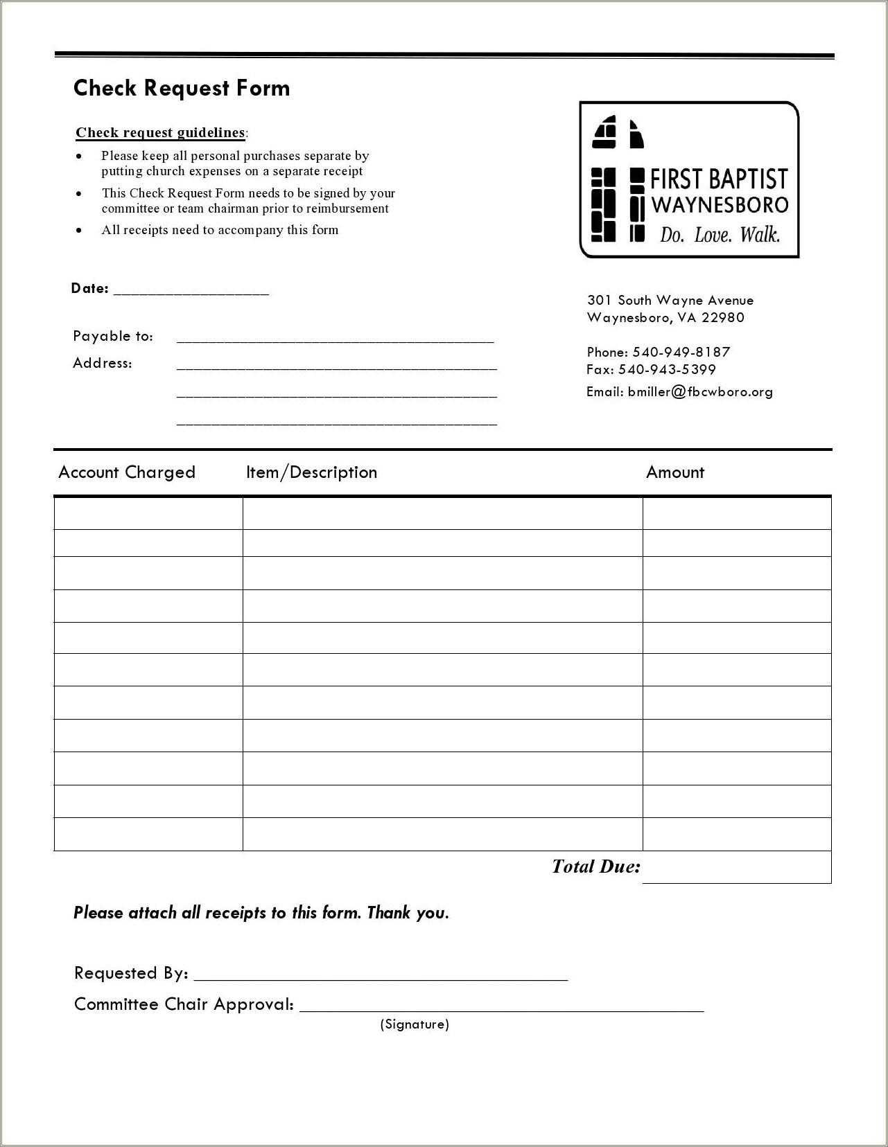 Church Check Request Form Template Free