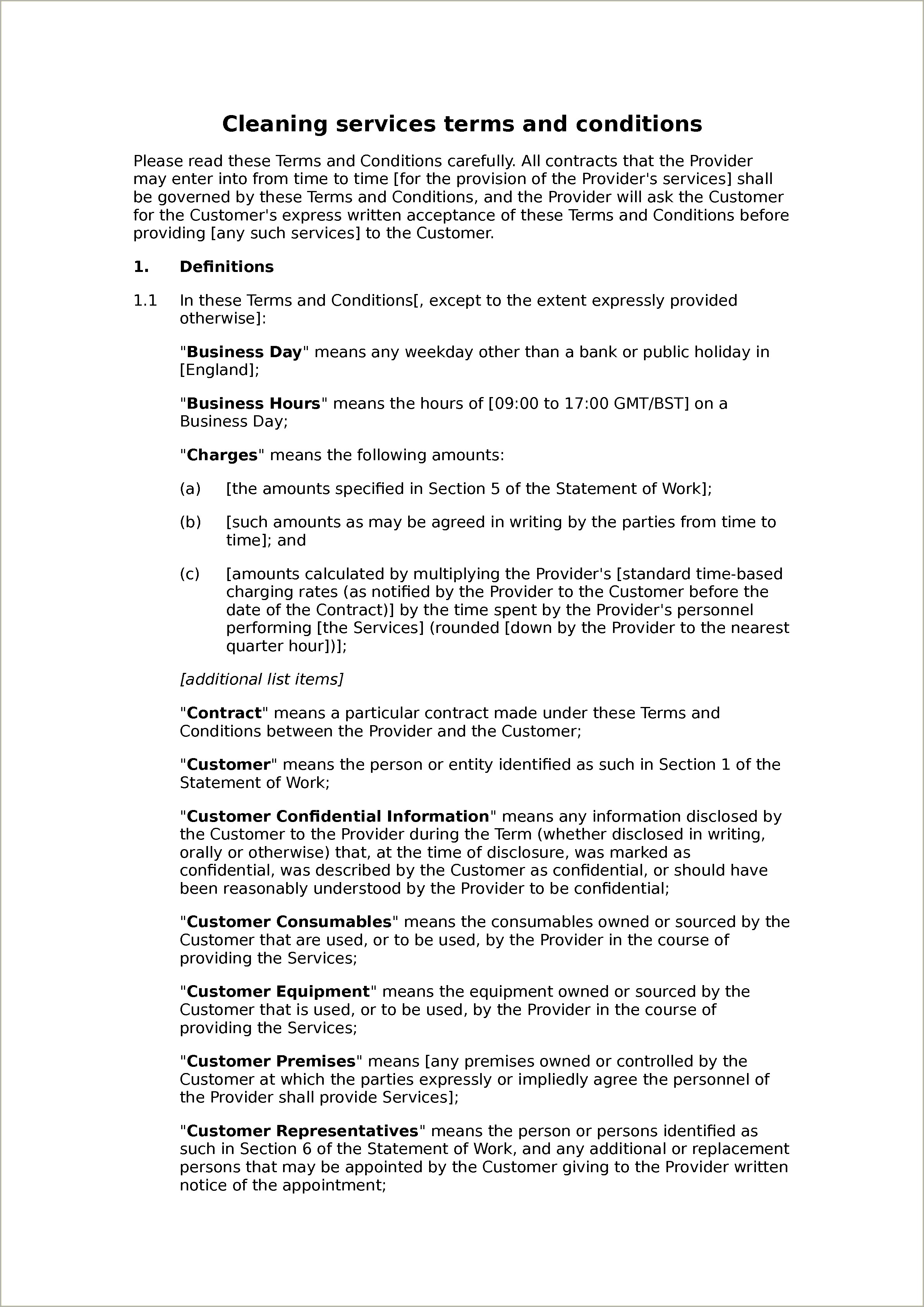 Cleaning Contract Template Free Download Uk