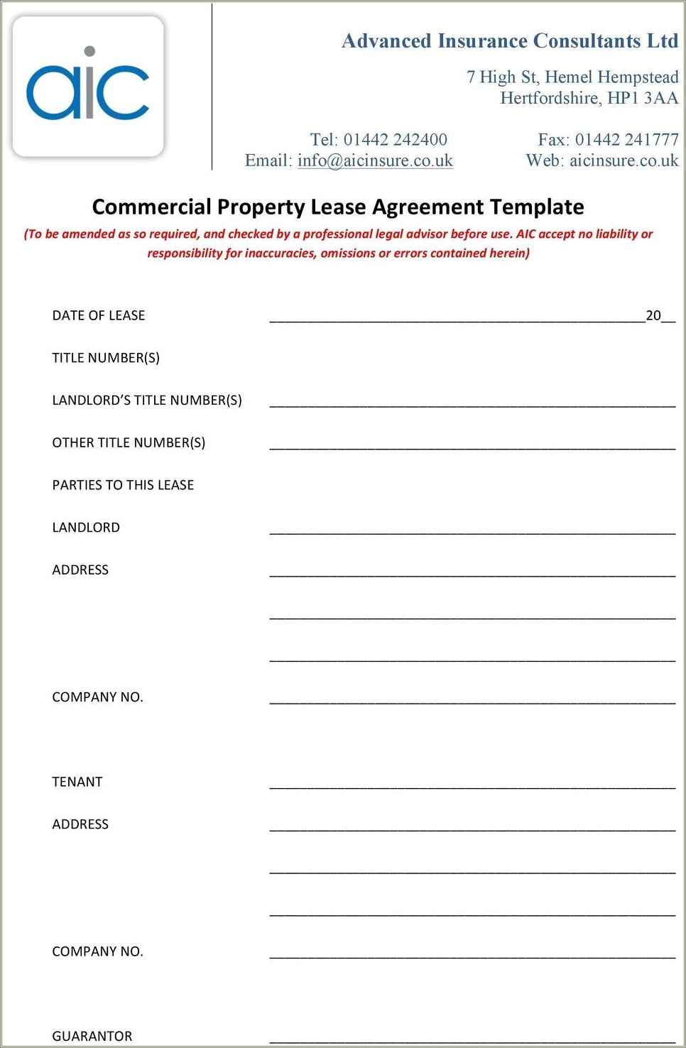 Commercial Tenancy Agreement Uk Template Free