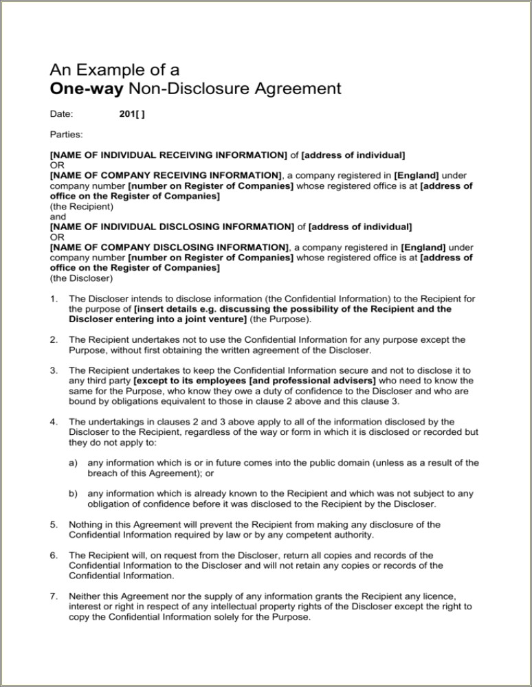Confidentiality Agreement Template South Africa Free