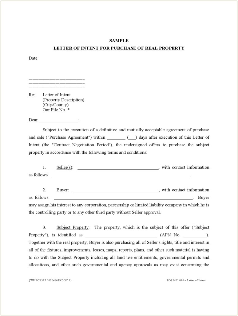 Construction Letter Of Intent Template Free