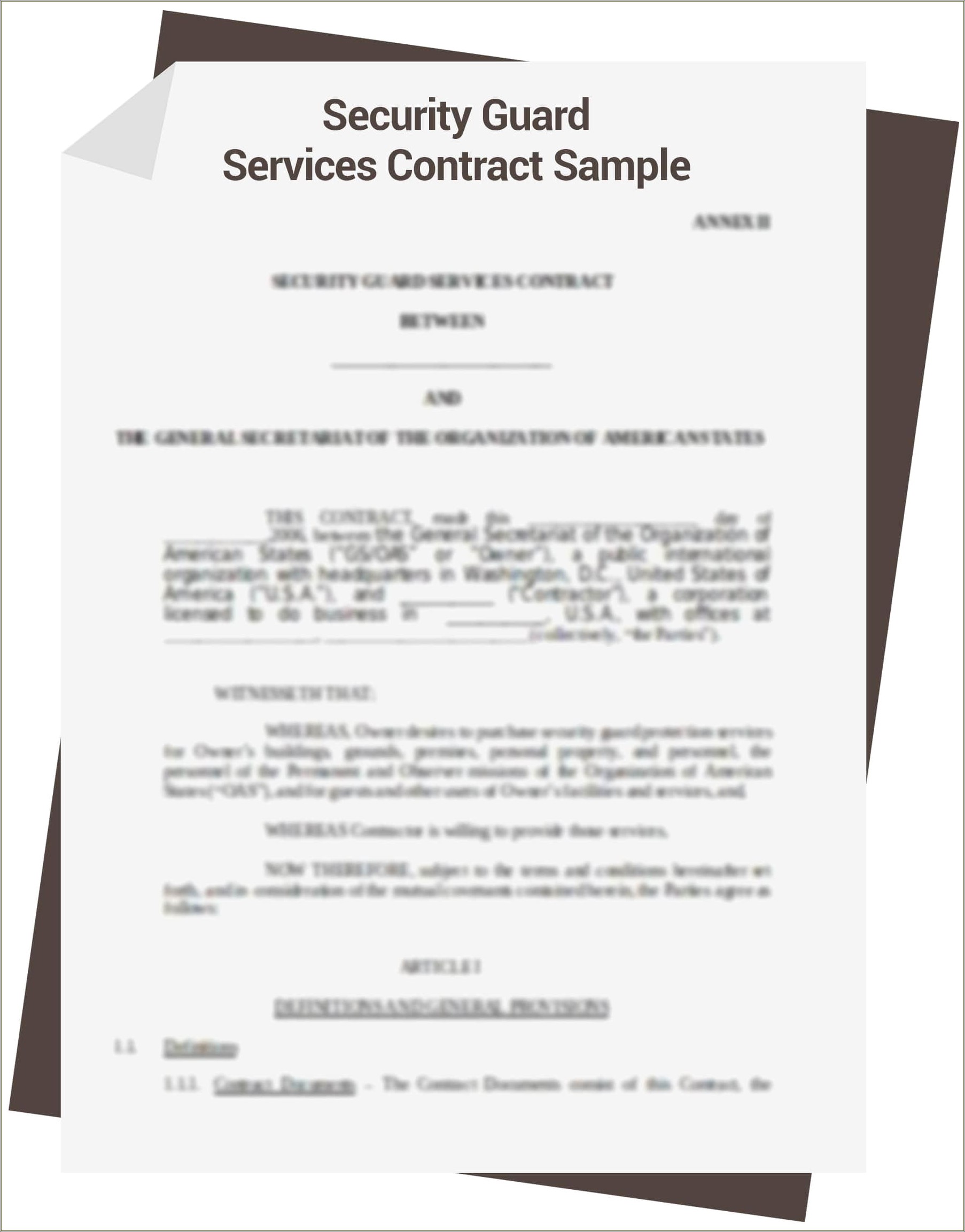 Contract For Security Servicers Template Free