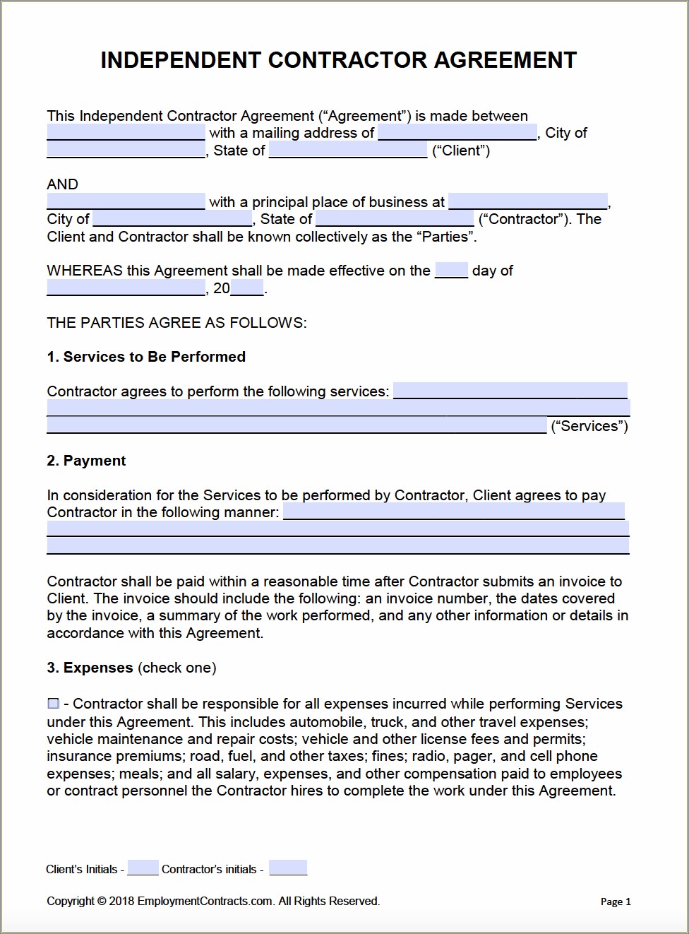 Contractor Agreement Free Contractor Agreement Template