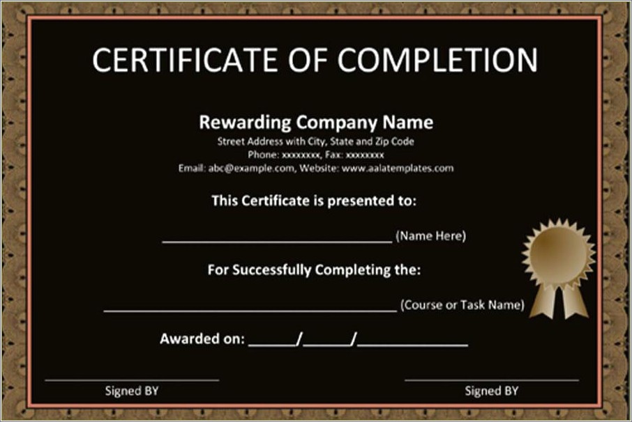 Contractor Certificate Of Completion Free Templates
