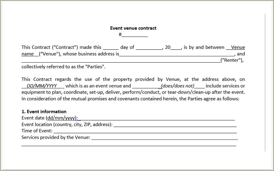 Contracts For Event Planners Templates Free