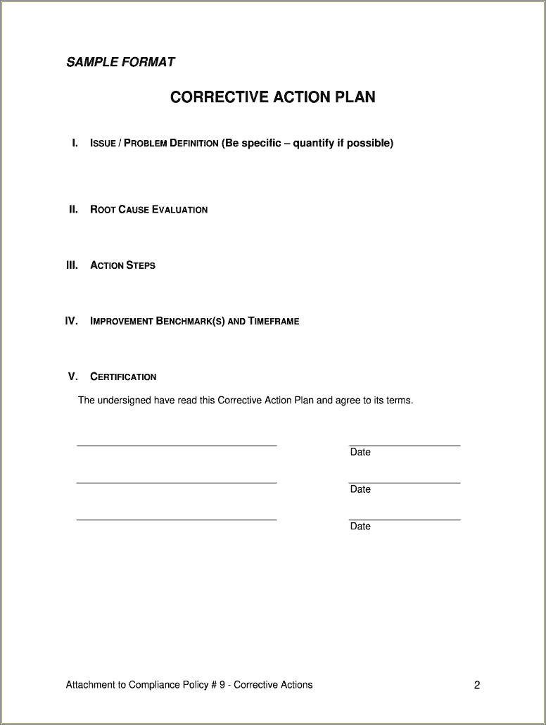 Corrective Action Plan Template Word Free