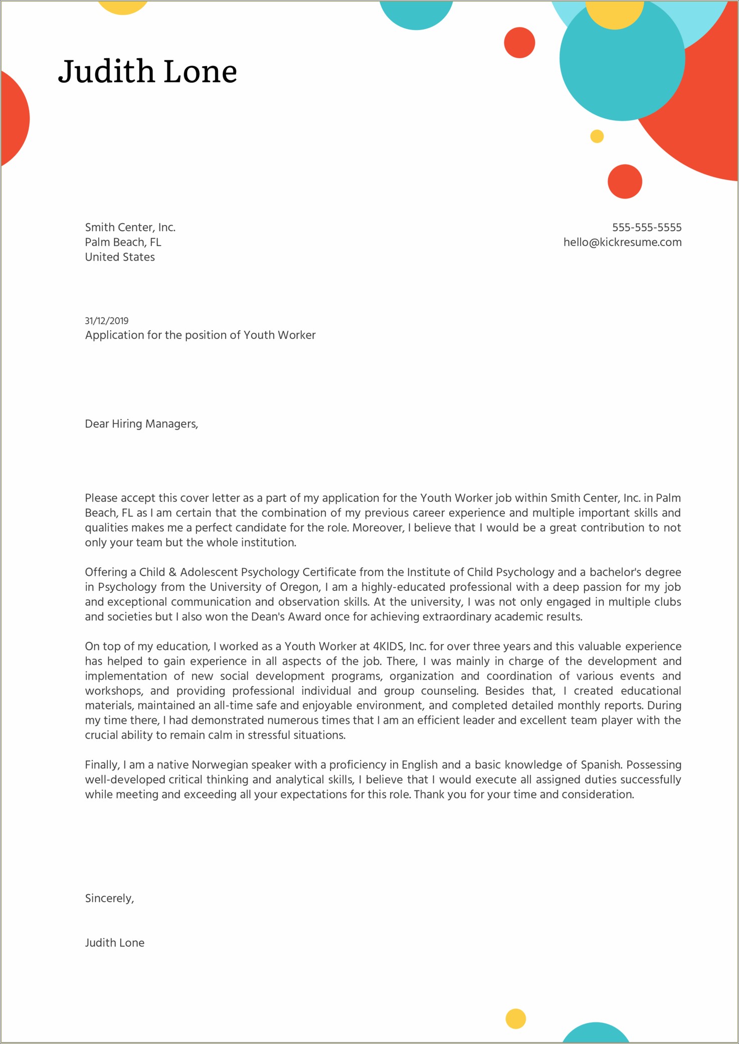 Cover Letter Template Free Youth Worker