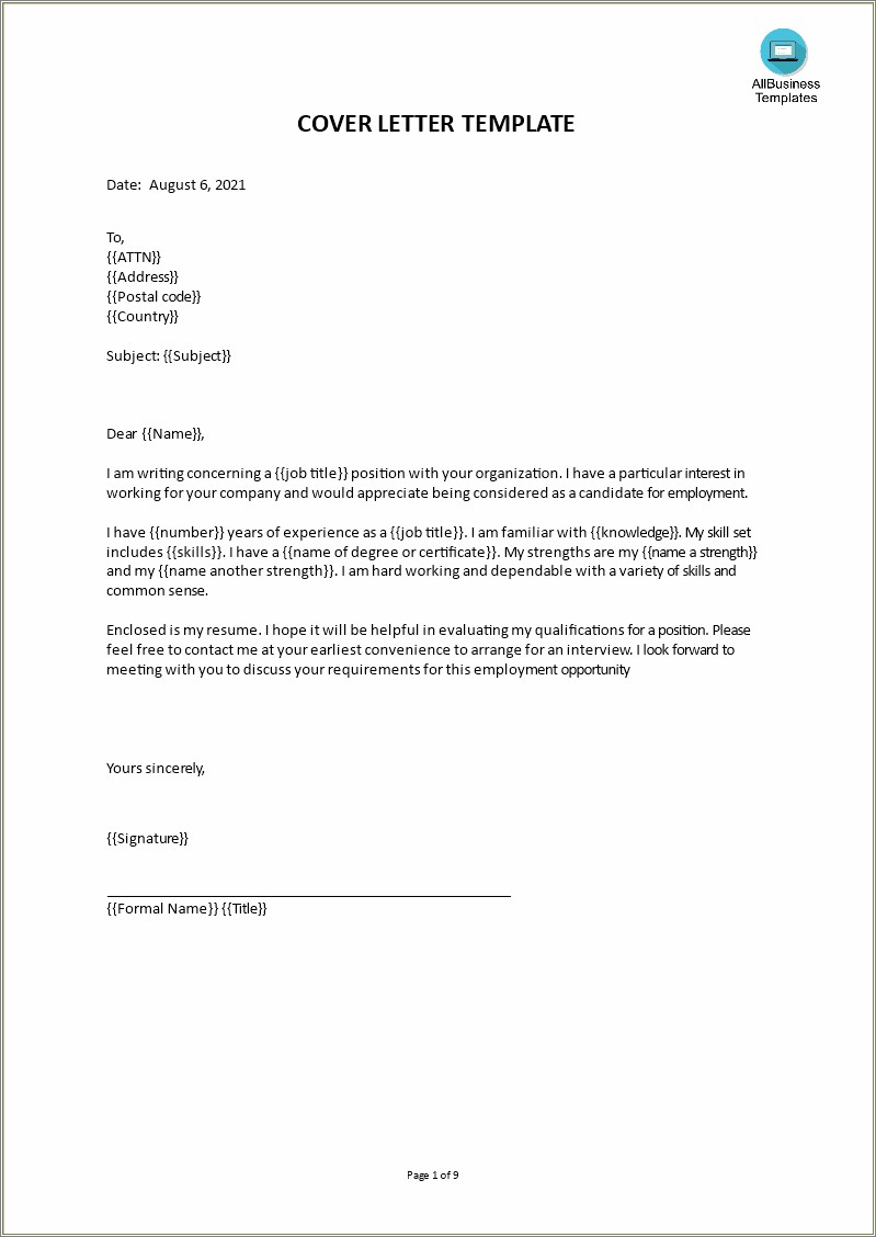 Cover Letter Template To Download Free