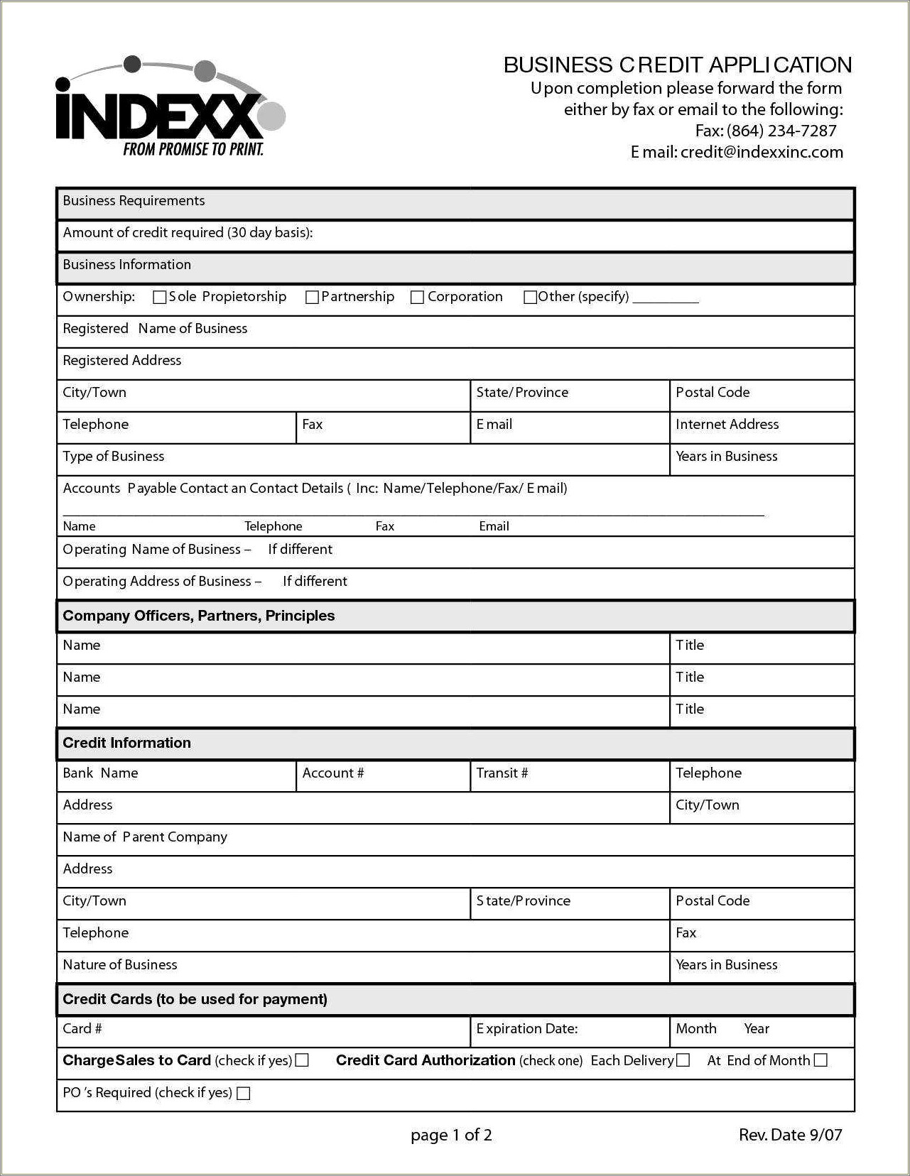 Credit Application Form Template Free Download