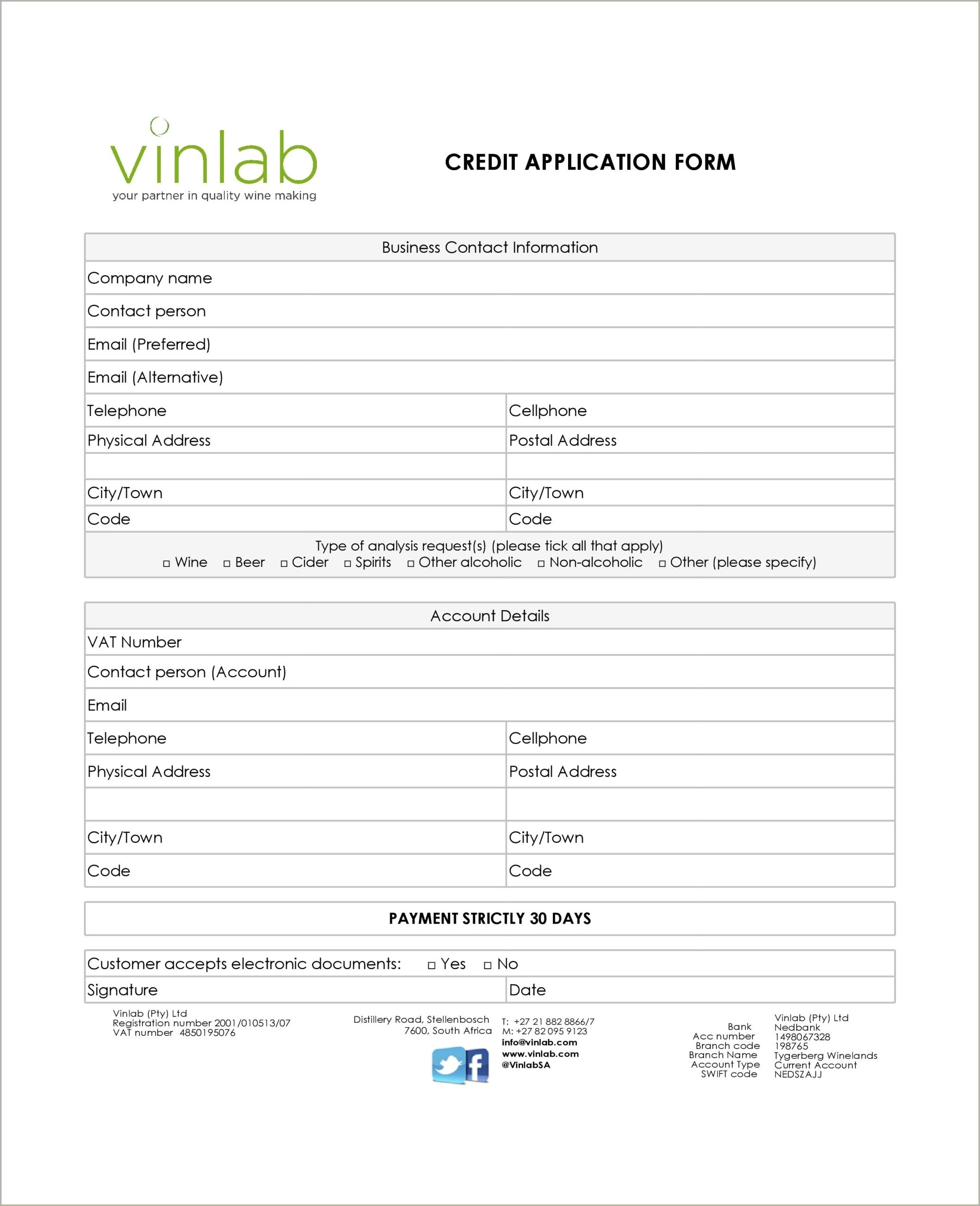 Credit Application Form Template Free Nz