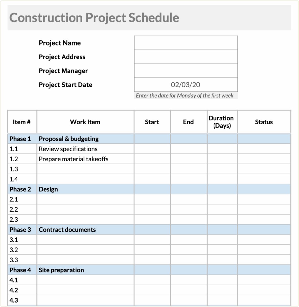 Critical Path Construction Schedule Free Template