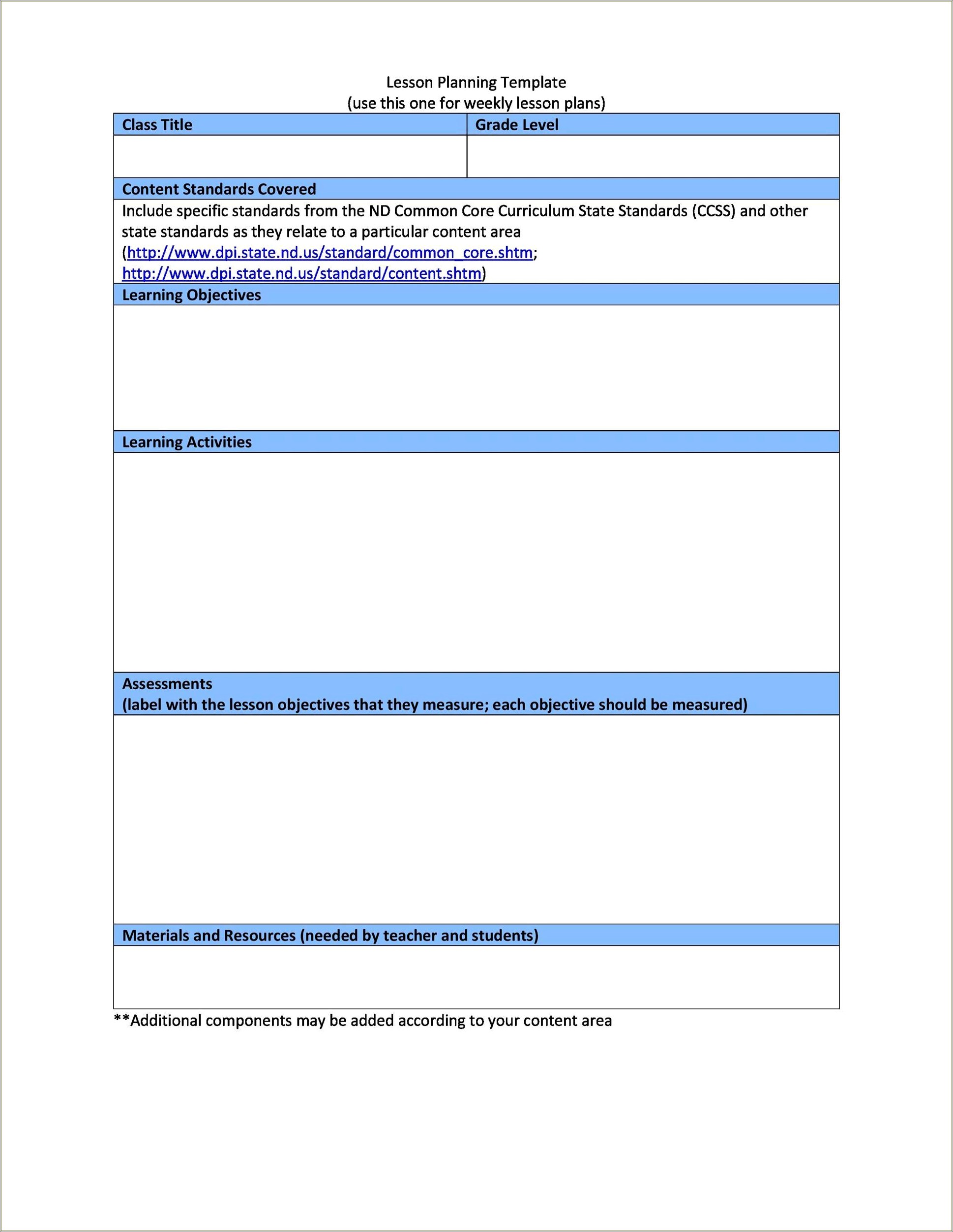 Curriculum And Lesson Plan Template Free