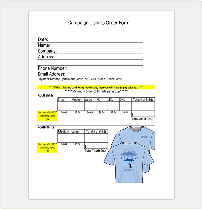 Custom Clothing Order Forms Templates Free