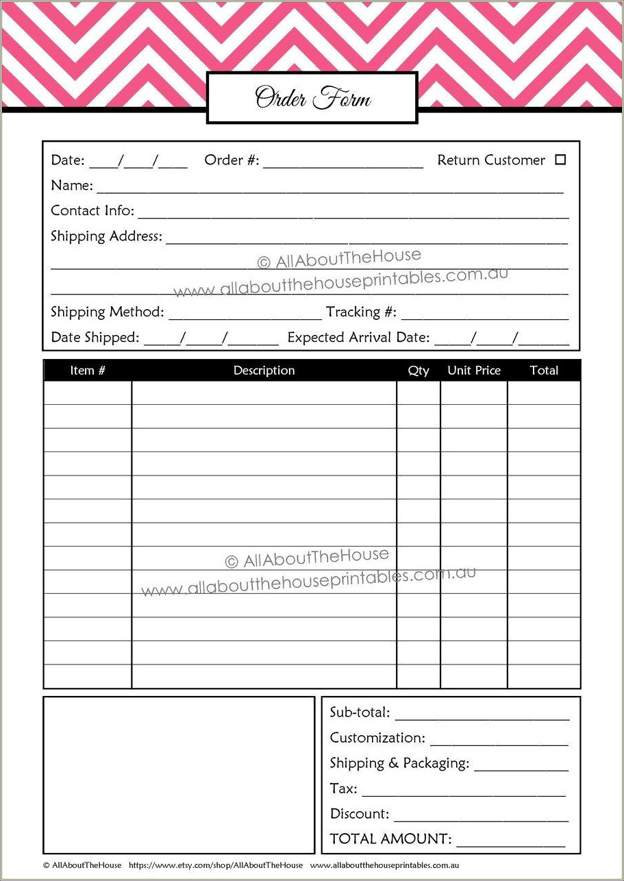 Customizable Custom Order Form Template Free