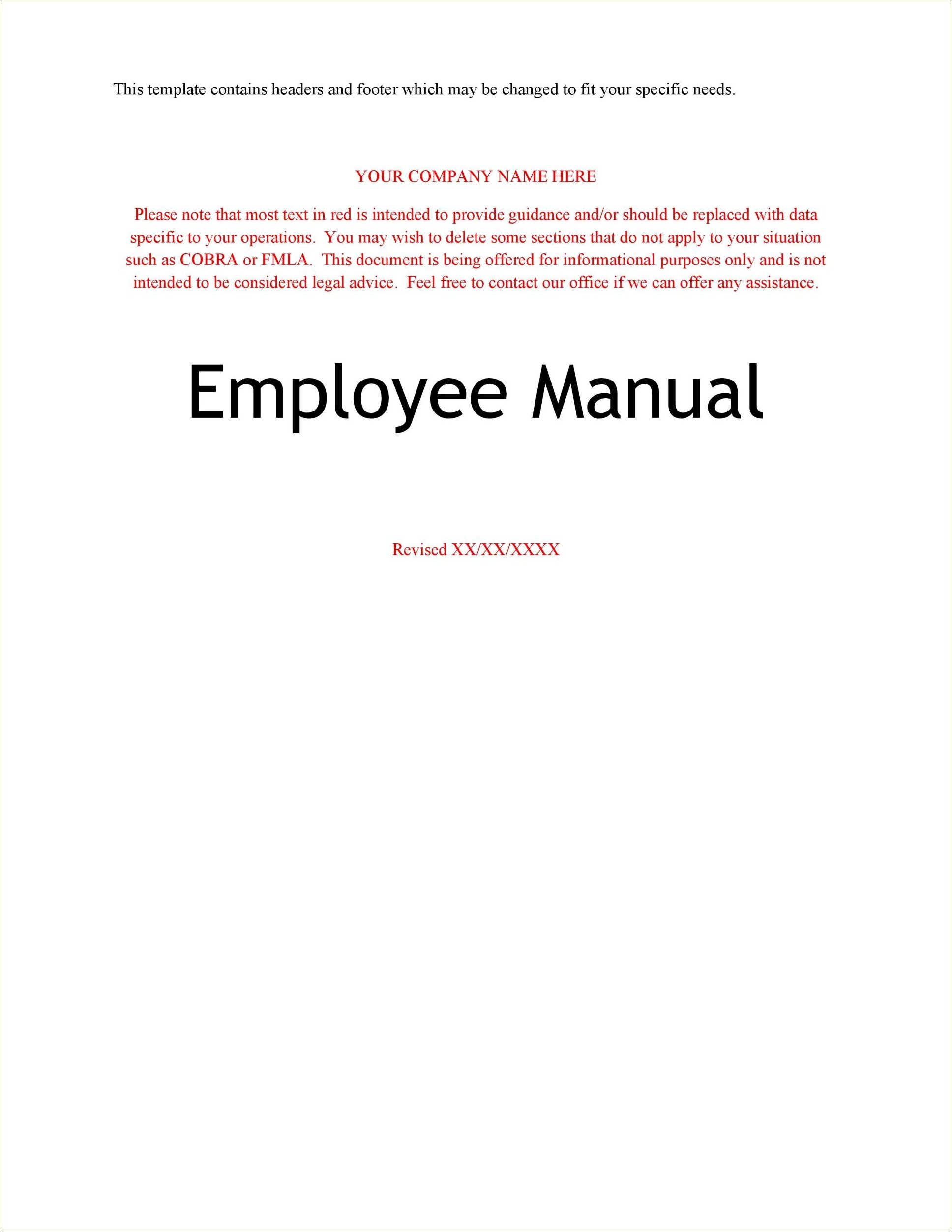 Daily Employee Handbook Template Word Free