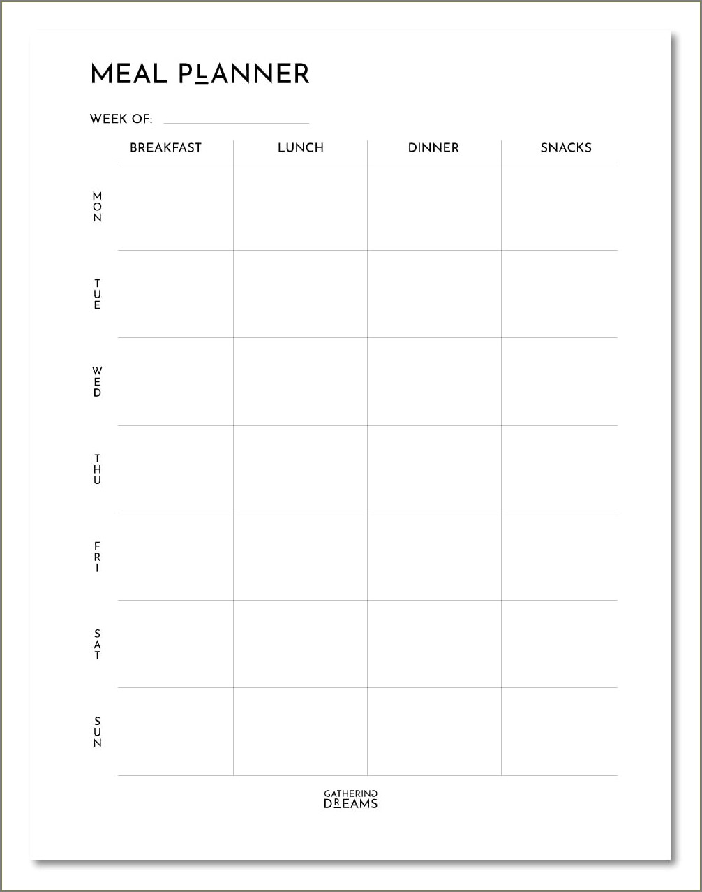 Daily Meal Planner Template Free Pdf