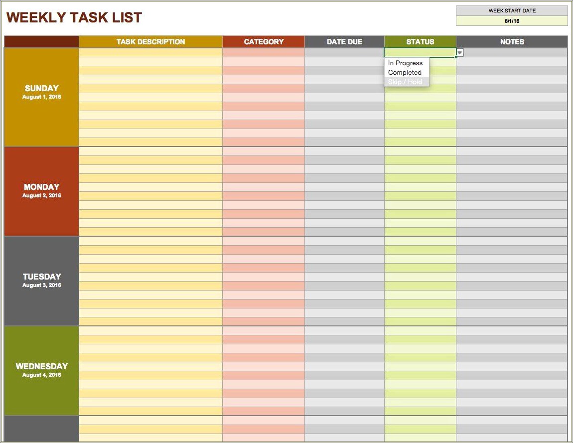 Daily Task List Template Excel Free