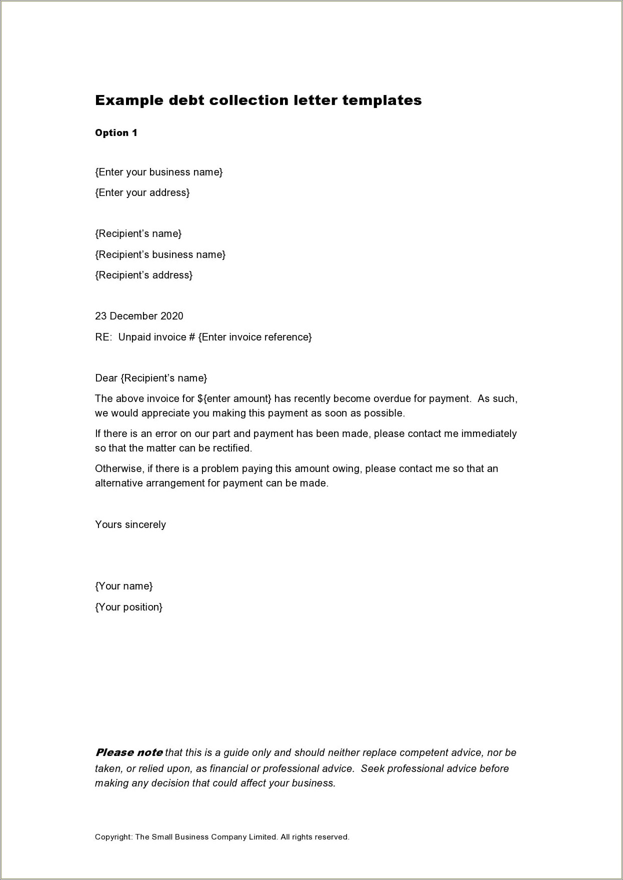 Debt Collection Letter Template Uk Free