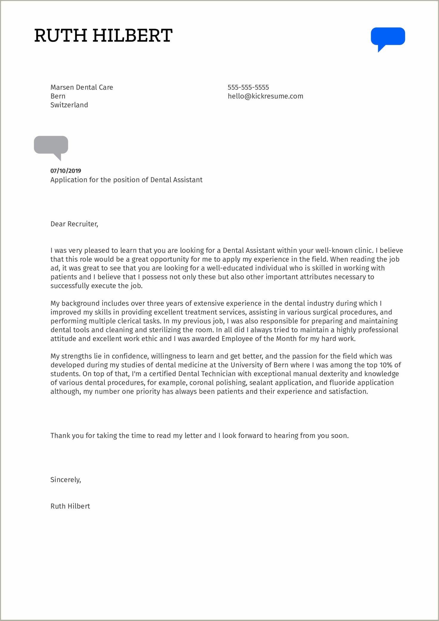 Dental Assistant Cover Letter Template Free