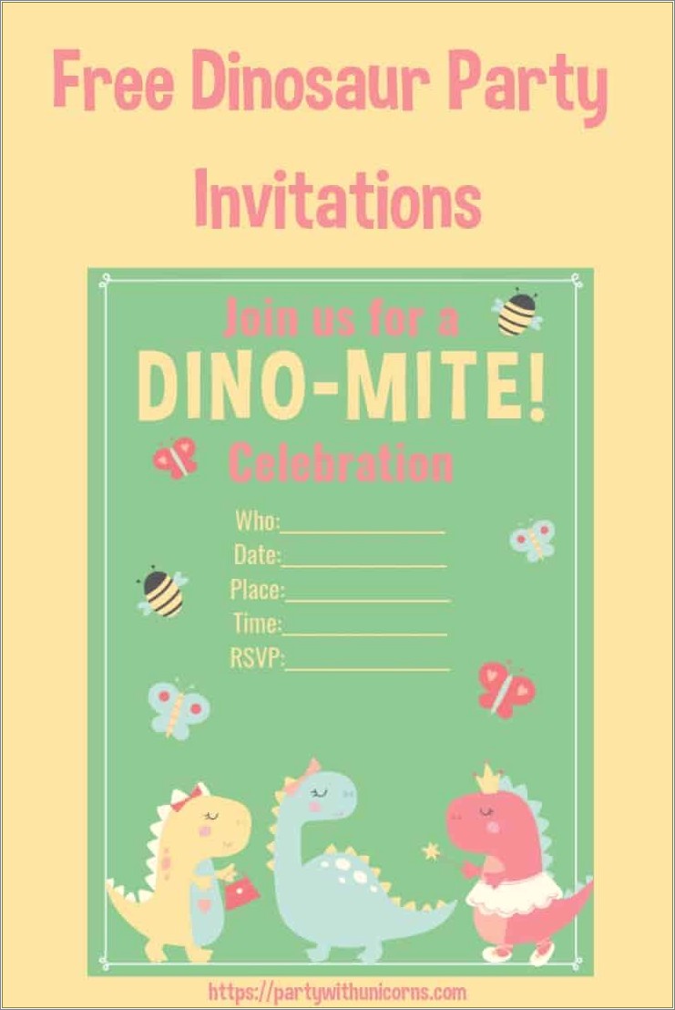 Dinosaur Birthday Printable Invitation Template Free
