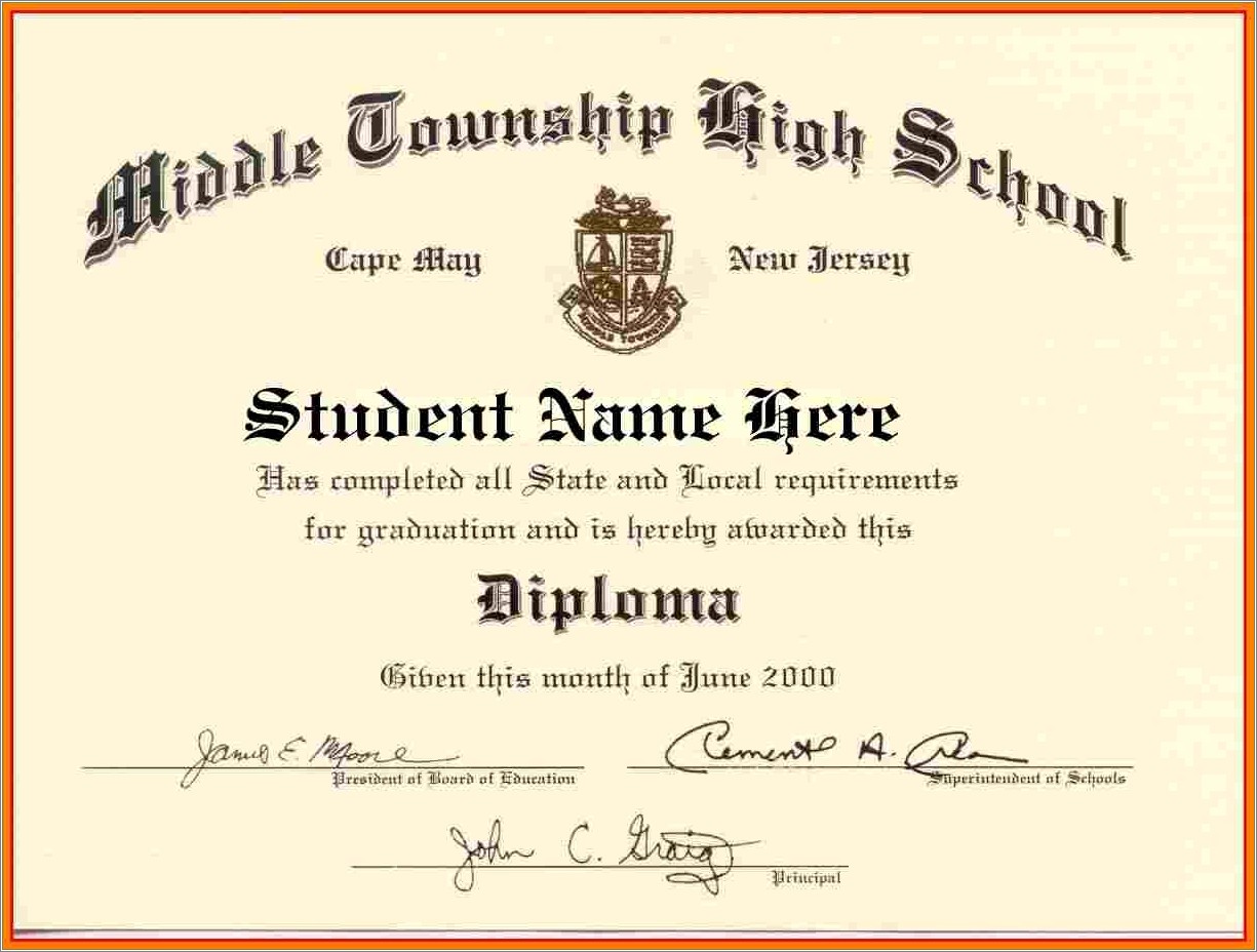 Diploma For High School Free Template