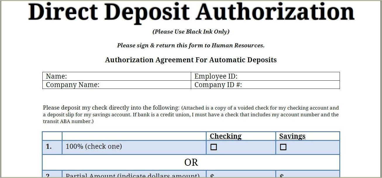 Direct Deposit Form Template Free Docx