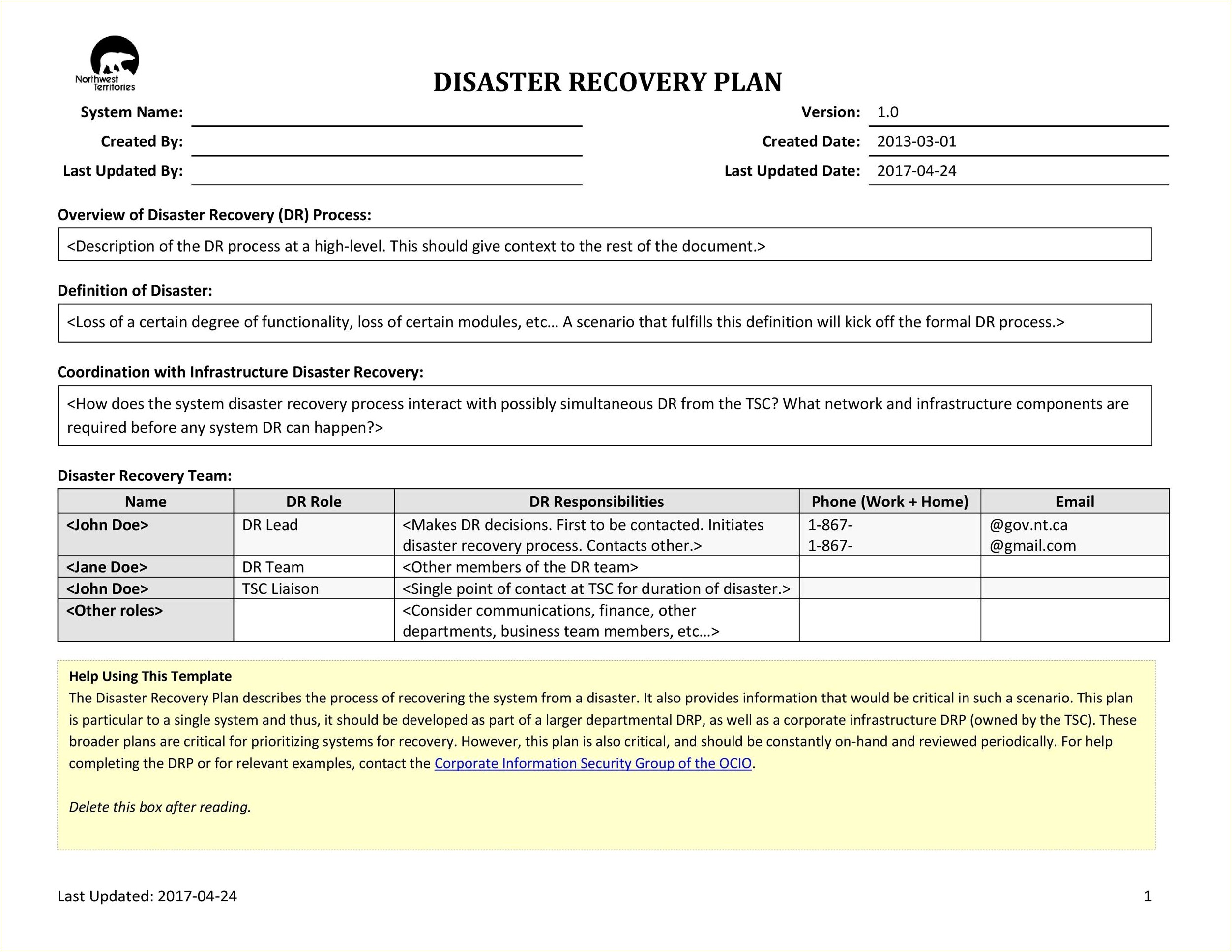 Disaster Recovery Plan Template Uk Free