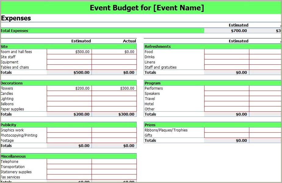 Download Excel Event Budget Template Free