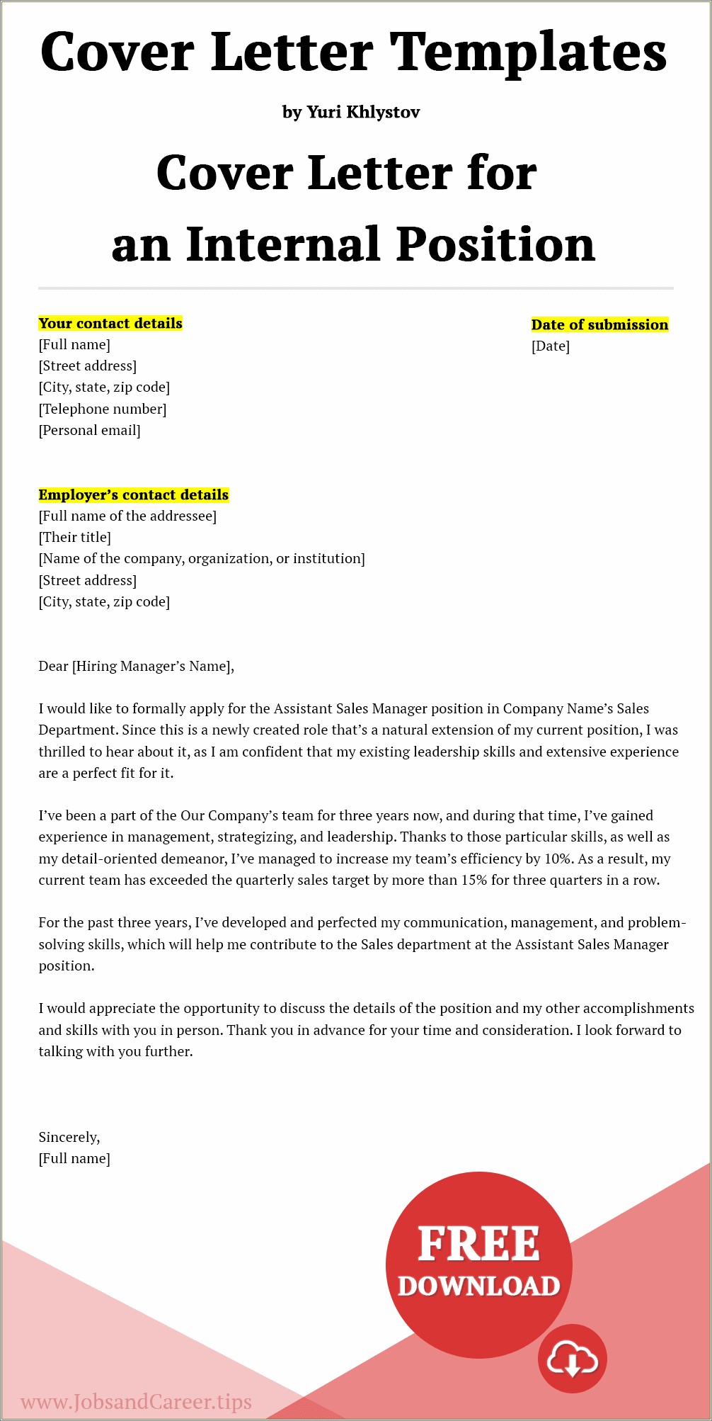 Download Template For Cover Letter Free