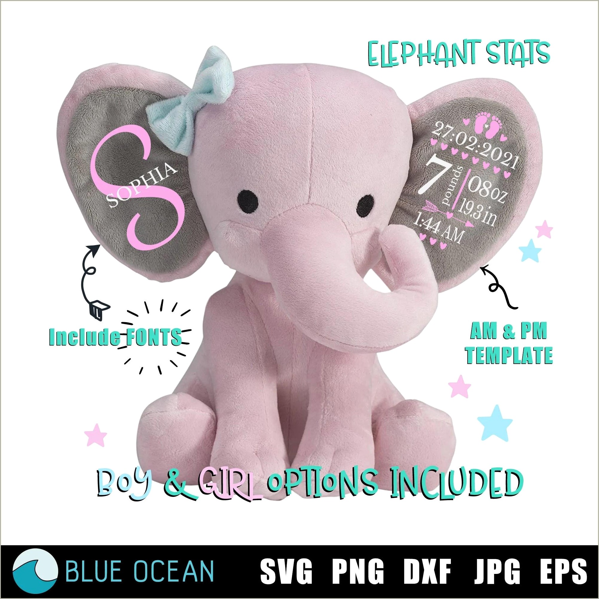 Elephant Ear Birth Stat Template Free