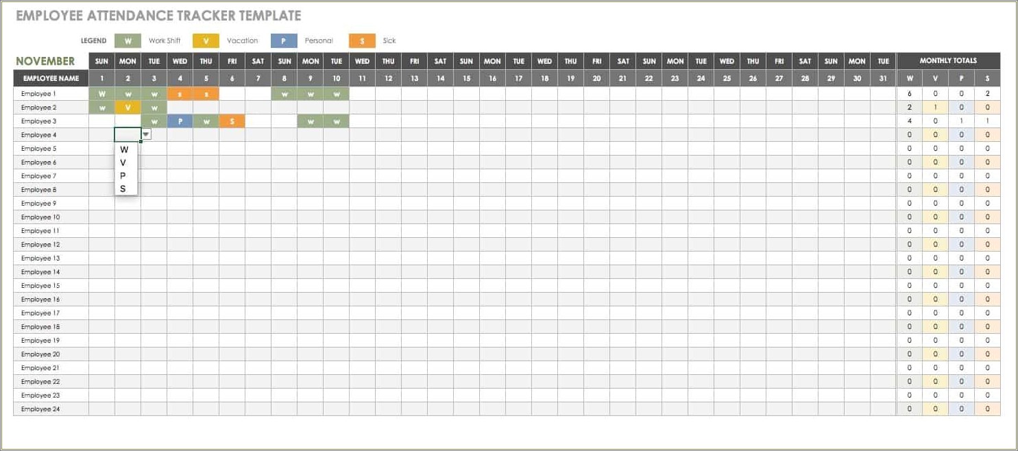 Employee Attendance Tracker Free Excel Template