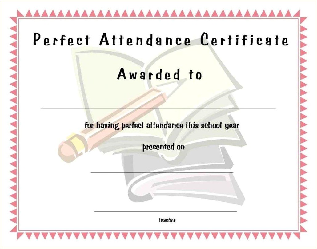 Employee Perfect Attendance Certificate Template Free