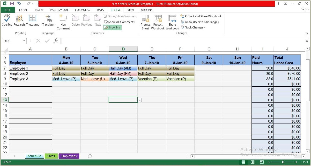 Employee Shift Schedule Template Excel Free