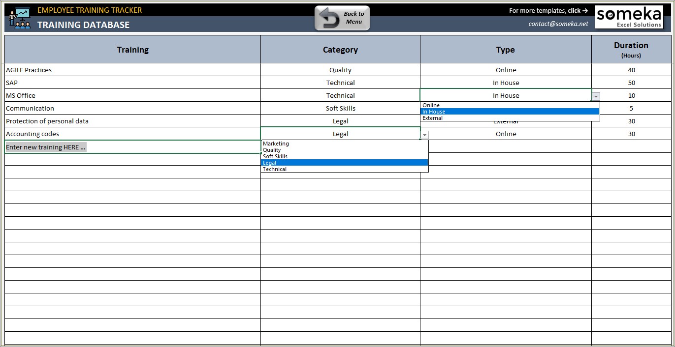 Employee Training Database Template Excel Free