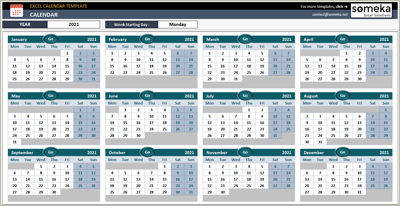 Excel Calendar 2017 Template Free Download